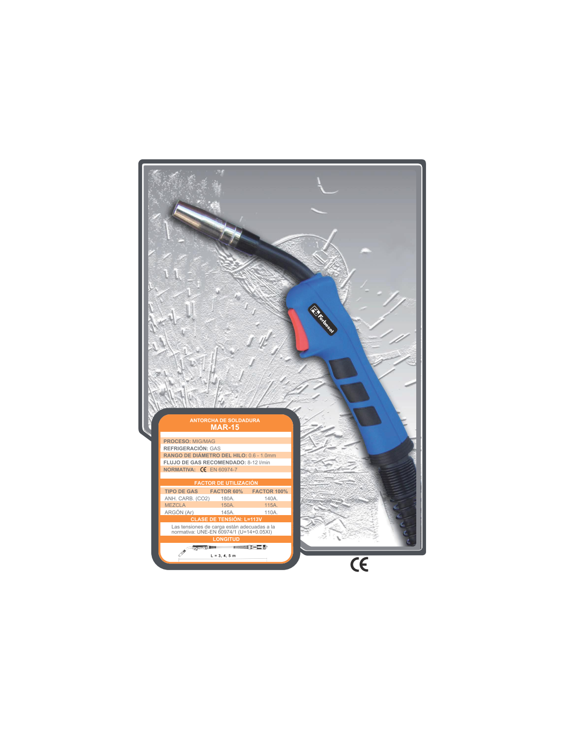 Antorcha soldadura Mig/Mag FB15 (4 mts.)